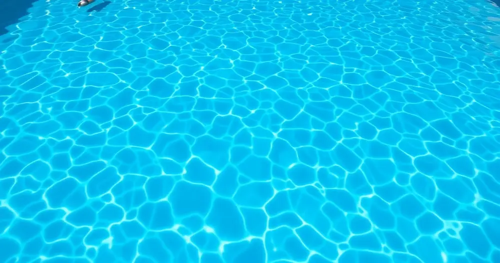 Piscina limpa com água transparente sob sol da tarde
