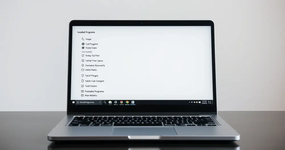 notebook aberto exibindo a lista de programas instalados no sistema